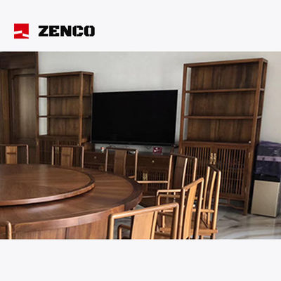 Conjunto de refeição em estilo chinês de madeira maciça com mesa giratória 12 cadeiras e 2 armários de vinhos
