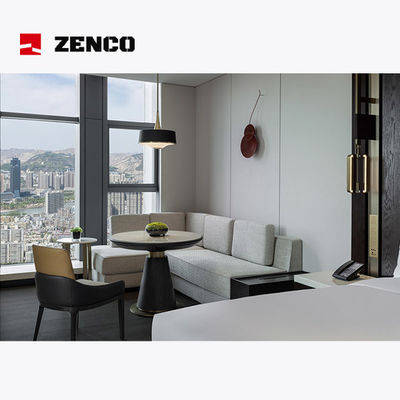 Mobiliário de quarto de hotel moderno e confortável com madeira maciça e couro