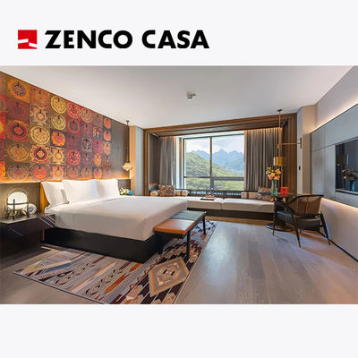 Conjunto de mobiliário de quarto de hotel contemporâneo, incluindo cama e mesa de cama de madeira maciça