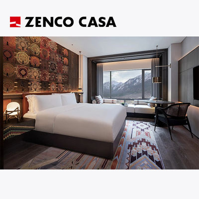 Conjunto de mobiliário de quarto de hotel contemporâneo, incluindo cama e mesa de cama de madeira maciça