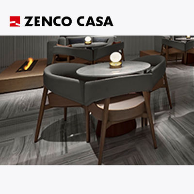 Mobiliário de lazer de hotel com mesa redonda de mármore e cadeiras de couro