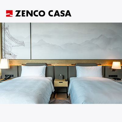 Mobiliário para quartos de hotel de luxo, incluindo camas de casal e mesas de cama