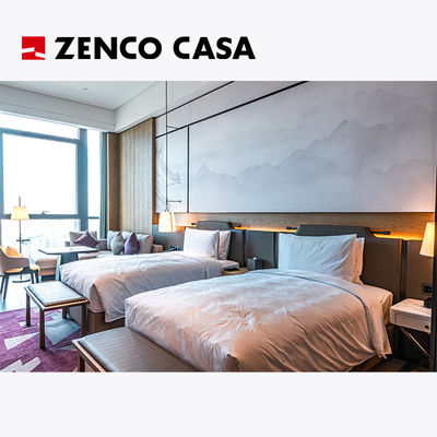 Mobiliário para quartos de hotel de luxo, incluindo camas de casal e mesas de cama