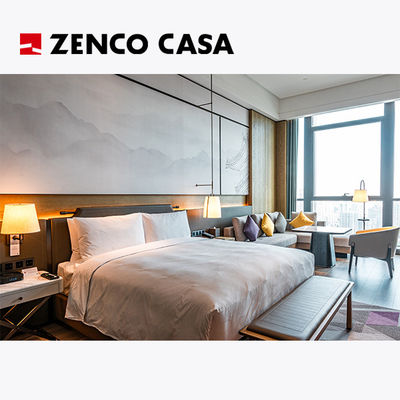 Mobiliário de quarto de hotel de luxo com cama e mesa de cama