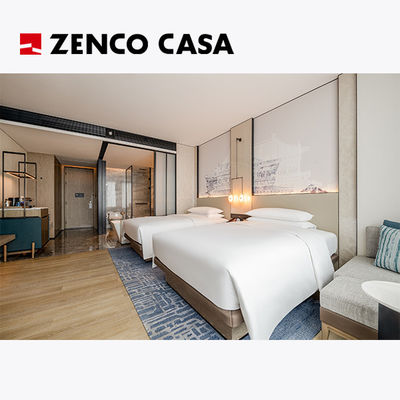 Conjunto de mobiliário de quarto de hotel com cama individual e mesa de cabeceira