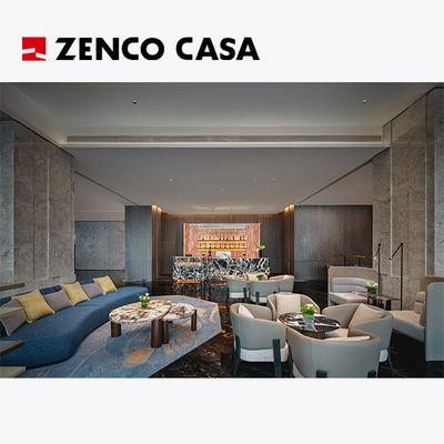 Mobiliário de hotel de madeira compensada com sofá e mesa de café