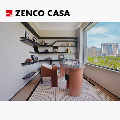 Conjunto de mobiliário de estudo com secretária laranja-vermelha e cadeira de livro para apartamento