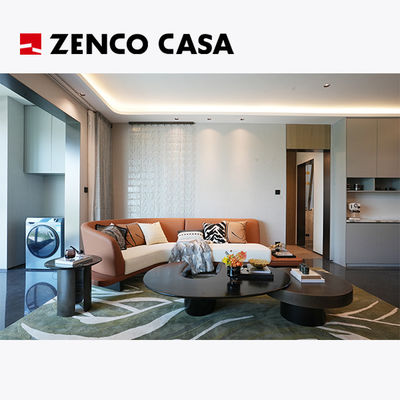 Conjunto de mobiliário para apartamentos, sala de estar, incluindo sofá curvo e mesa de café