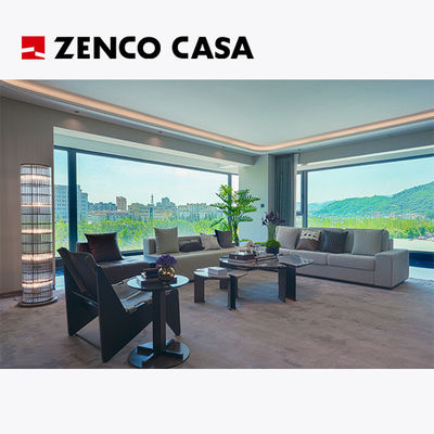 Set de sala de estar de apartamento moderno com sofá de vários lugares e mesa de café de mármore