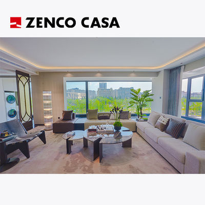 Set de sala de estar de apartamento moderno com sofá de vários lugares e mesa de café de mármore