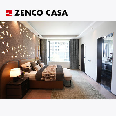Conjunto de mobiliário de quarto de luxo leve composto por uma cama de casal confortável e cabeçote de madeira maciça