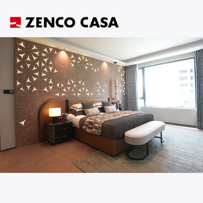 Conjunto de mobiliário de quarto de luxo leve composto por uma cama de casal confortável e cabeçote de madeira maciça