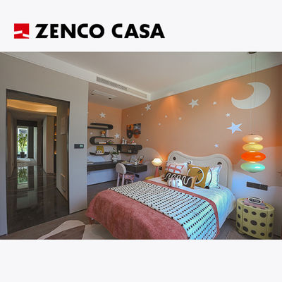Conjunto de móveis de quarto contemporâneo incluindo cama infantil com mesa de cama de madeira maciça redonda