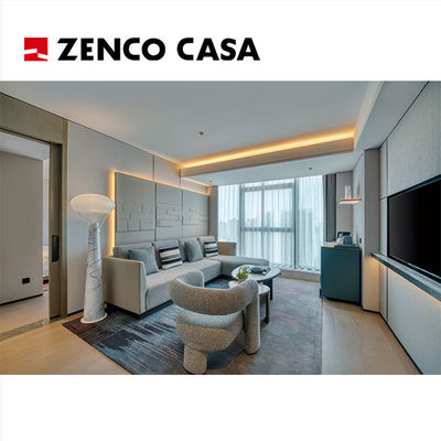 Mobiliário moderno de suítes de hotel com cama king, mesa de escrita e cadeira de escrita, etc.