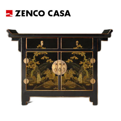 Plano de personalização de móveis de hall de hotel de estilo chinês, incluindo armários baixos e mesas quadradas